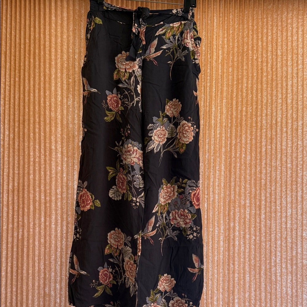 Angie Floral Wide-Leg Black Palazzo Pants